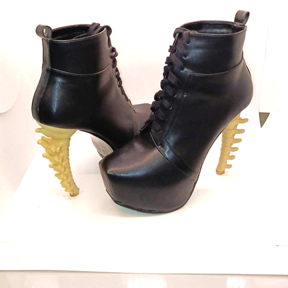 Size 8  Platform Bone High Heel Ankle Boots - Picture 6 of 14